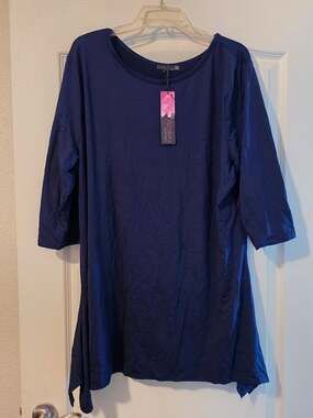 NWT Azalea By Firmiana Tunic Size 3X Blue Polyester Spandex Shirt